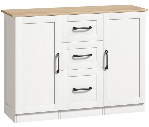 HOMCOM Bufet de bucătărie cu 3 sertare și 2 uși, închidere amortizată, pentru dining, hol și living, 110x35x80,4 cm, alb | Aosom Romania