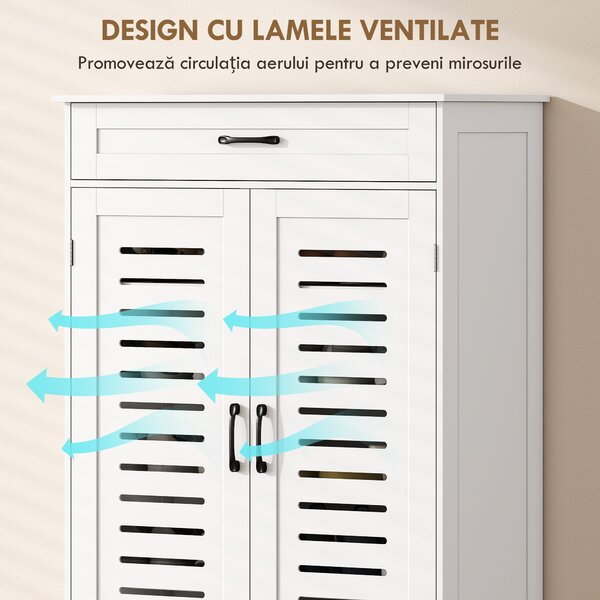 HOMCOM Pantofar pentru Hol cu 2 Uși cu Lamele, 5 Niveluri, Rafturi Reglabile, pentru 20 Perechi de Pantofi, 78x37x115,8 cm, Alb | Aosom Romania
