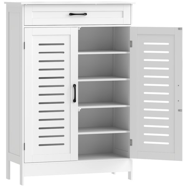 HOMCOM Pantofar pentru Hol cu 2 Uși cu Lamele, 5 Niveluri, Rafturi Reglabile, pentru 20 Perechi de Pantofi, 78x37x115,8 cm, Alb | Aosom Romania