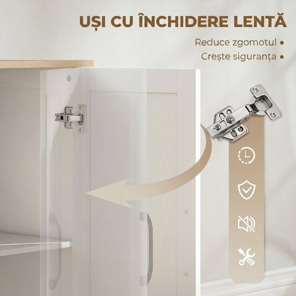 HOMCOM Bufet de bucătărie cu 3 sertare și 2 uși, închidere amortizată, pentru dining, hol și living, 110x35x80,4 cm, alb | Aosom Romania
