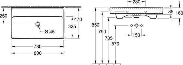 Villeroy & Boch Collaro lavoar 80x47 cm dreptunghiular clasică-mobilier alb luciu 4A3383R1