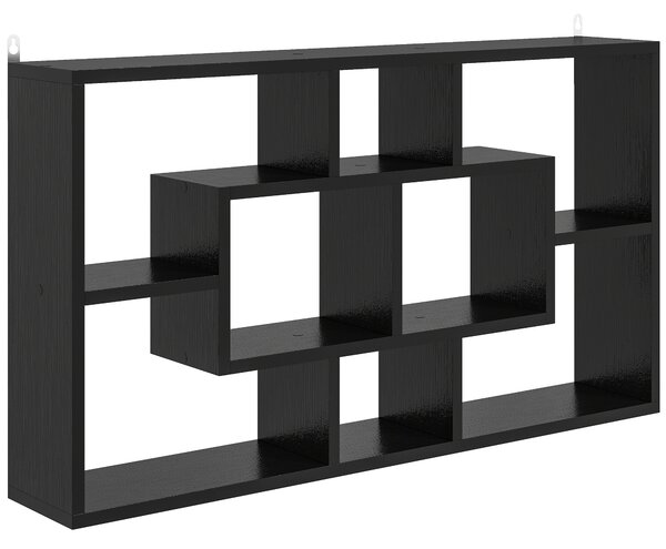 HOMCOM Etajeră de Perete cu 8 Compartimente, 85 x 14,5 x 47,5 cm, Lemn, Negru | Aosom Romania