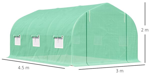 Outsunny Seră pentru Grădină cu 6 Ferestre, Ușă Rulantă și Acoperiș Învelit PE, 4,5x3x2 m, Verde Închis | Aosom Romania