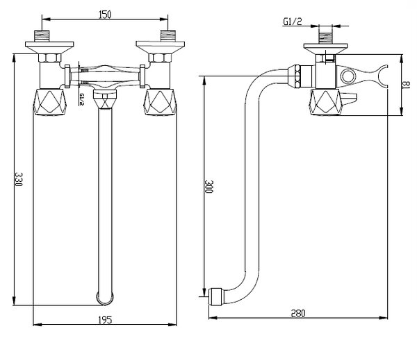 Invena Modena baterie cadă-duș perete crom BW-14-F0S