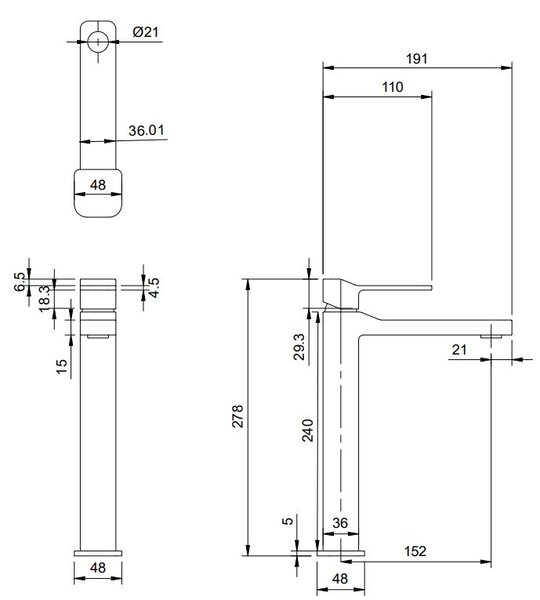 Omnires Slide baterie lavoar stativ crom SL7712CR