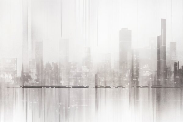 Tapet Peisaj urban abstract texturat cu clădiri înalte și benzi, în nuanțe de gri și alb, creând un, Fototapet orașe și țări, w09119 : Uwalls.ro