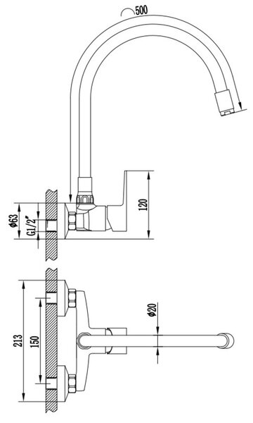 Invena Verso baterie bucătărie perete crom-bej BC-82-E3S
