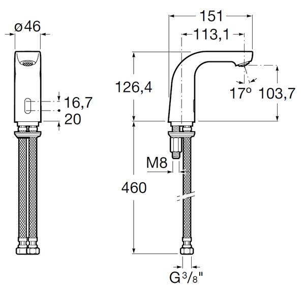 Roca L-20 baterie lavoar stativ electrică crom A5A5309C00