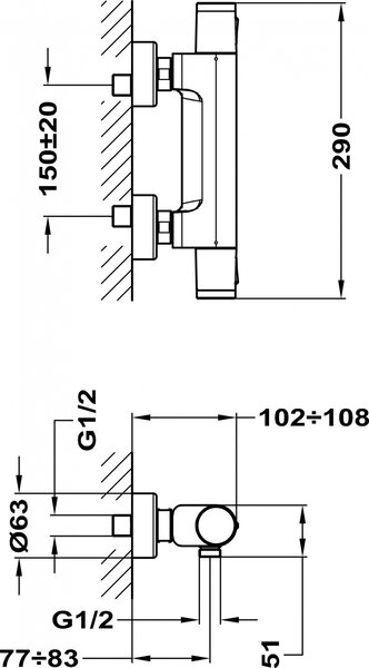Teka Alaior XL baterie de duș perete cu termostat crom 222010200
