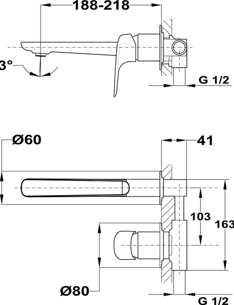 Teka Itaca baterie lavoar ascuns crom 674610200