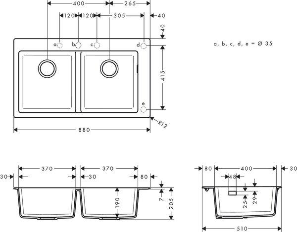 Hansgrohe S 51 chiuvetă din granit 86x49 cm negru 43316170