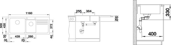 Blanco Naya 8 S chiuvetă din granit 116x50 cm antracit 525779