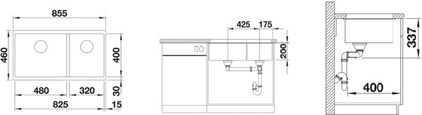 Blanco Subline 480/320-U chiuvetă din granit 82.5x40 cm antracit 523584