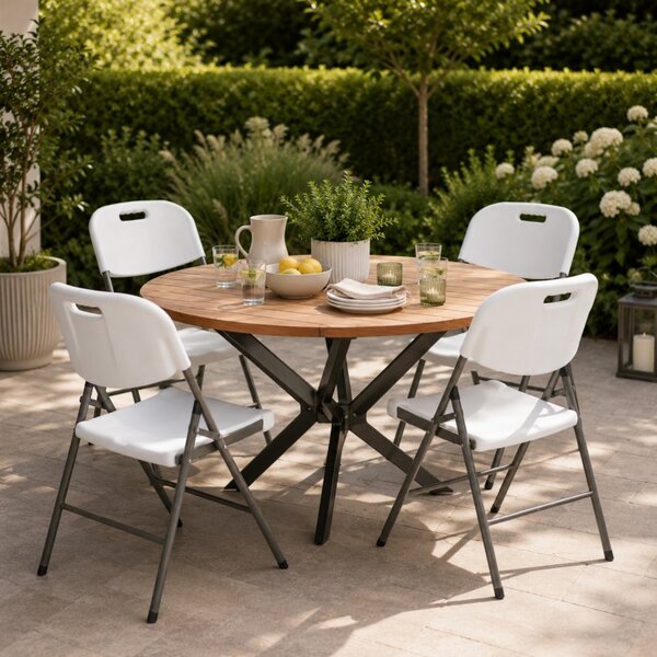 Scaun pliabil alb, pentru gradina, camping, catering si pescuit, JollyMag, KR49, 87x43x40 cm
