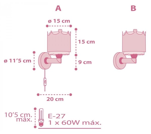 Aplică pentru copii LITTLE QUEEN 1xE27/60W/230V Dalber 61109