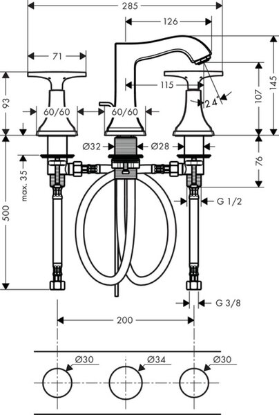 Hansgrohe Metropol Classic baterie lavoar stativ crom-auriu 31306090
