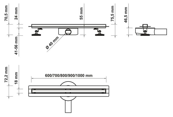 Hagser Iris Slim rigolă duș 60 cm negru HGR16000030