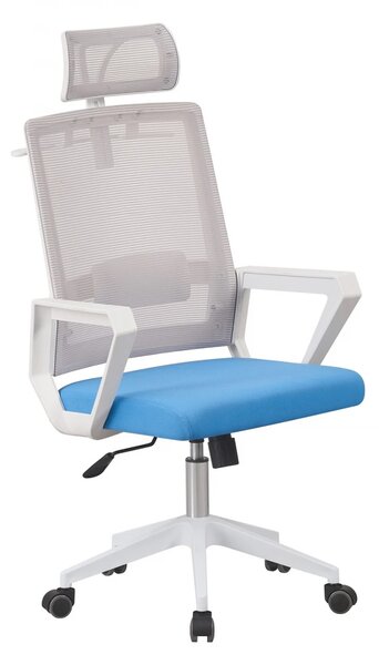 Scaun ergonomic, spătar mesh, suport umeraș, Alb/Albastru