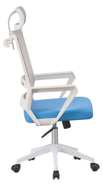Scaun ergonomic, spătar mesh, suport umeraș, Alb/Albastru