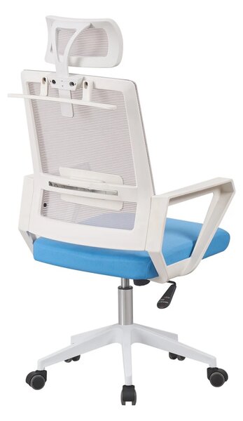 Scaun ergonomic, spătar mesh, suport umeraș, Alb/Albastru