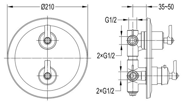 Omnires Armance baterie cadă-duș ascuns cu termostat cupru AM5238/6ORB