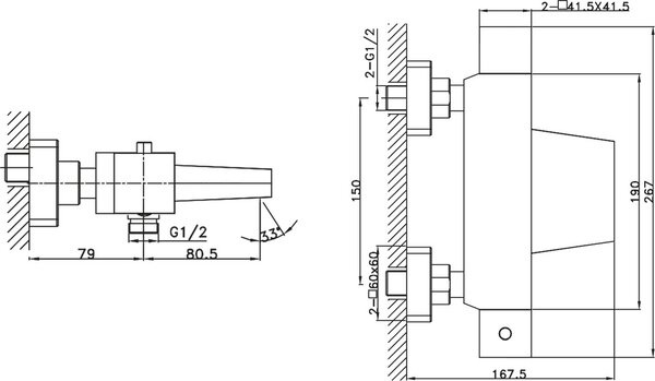 Sapho Latus baterie cadă-duș perete cu termostat crom 1102-23
