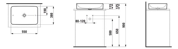 Laufen Pro S lavoar 55x38 cm dreptunghiular de blat alb luciu H8129650001121