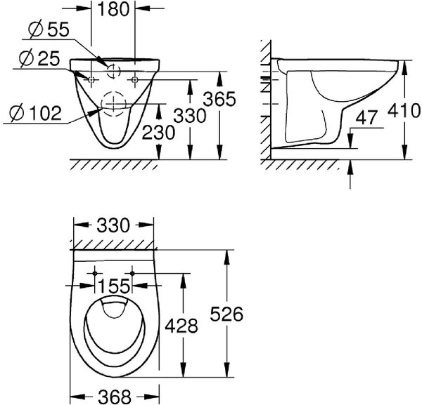 Grohe Bau Ceramic vas wc agăţat fără margine alb 39491000