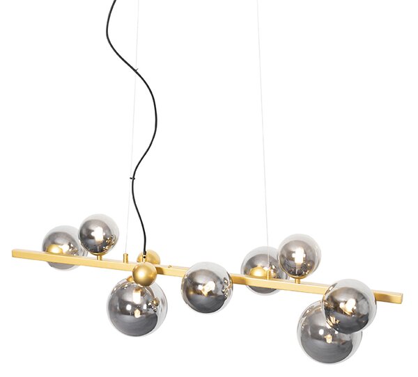 Lampă suspendată Art Deco aurie cu sticlă fumurie cu 8 lumini - David
