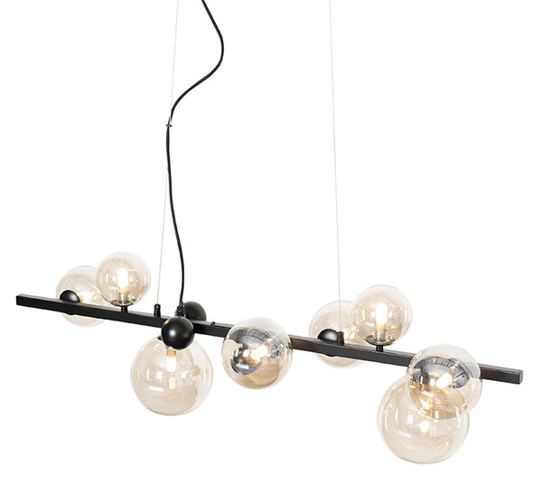 Lampă suspendată Art Deco neagră cu sticlă chihlimbar cu 8 lumini - David