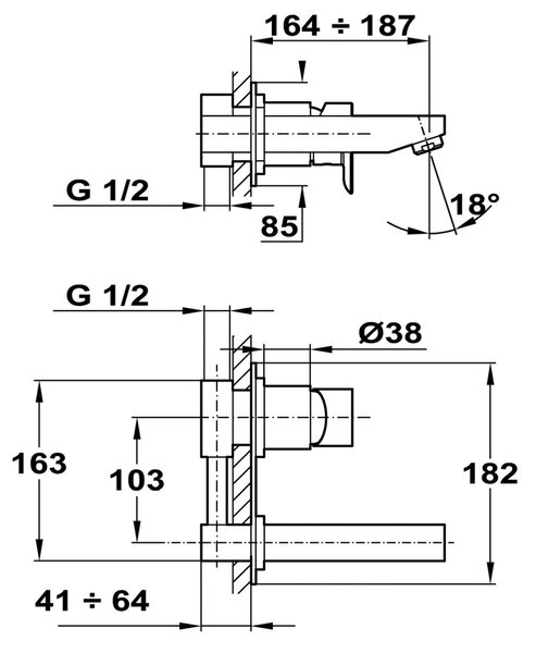 Teka Formentera baterie lavoar ascuns crom 624610200