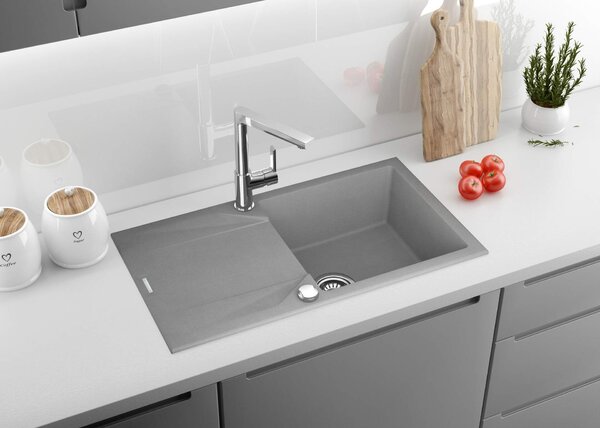 Deante Evora, chiuveta blat granit 780x440x193 mm, 3,5" + sifon care economisește spațiu, 1 cameră, gri, ZQJ_S113