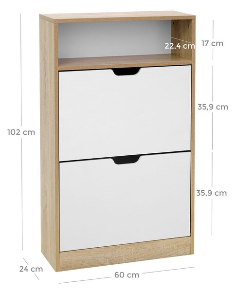 Pantofar cu balamale BOCO, decor stejar si alb, 2 rafturi