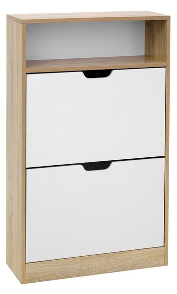Pantofar cu balamale BOCO, decor stejar si alb, 2 rafturi