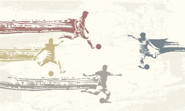 Tapet jucători de fotbal în stil retro, Fototapet pentru camera unui adolescent, Fototapet Fotbal, w04025 : Uwalls.ro