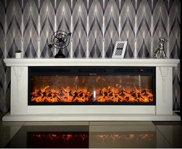 Semineu electric cu mobilier artflame tanzania & pandora, 1700 x 600 x 270 mm, alb, cu telecomanda