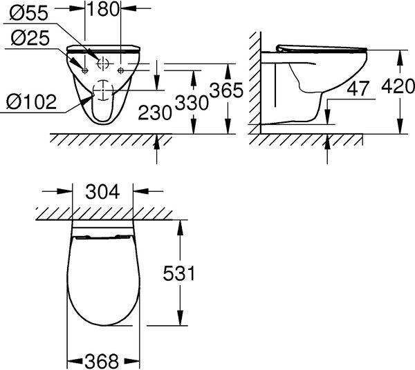 Grohe Bau Ceramic vas wc cu capac soft-close agăţat fără margine alb 39899000