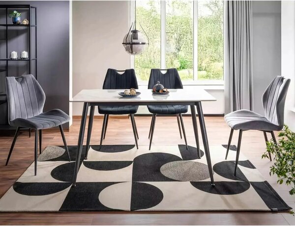 Scaun bucatarie elegant ARCO, gri/negru, stofa catifelata/metal, 51x46