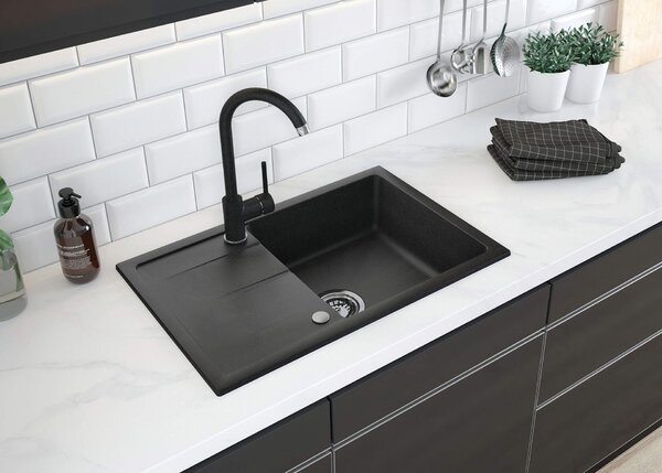 Deante Leda, chiuveta blat granit 670x440x164 mm W/O, 3.5" + sifon, 1 camera, grafit, ZRD_2113