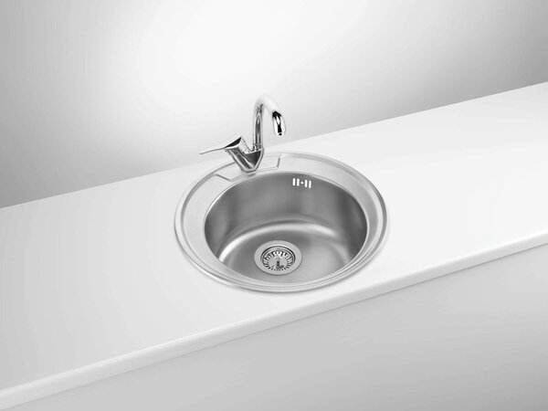 Deante Twist, chiuvetă blat din oțel inoxidabil cu 1 cameră B/O 490x170 3,5" + sifon, model satinat cu guler, ZHC_0803