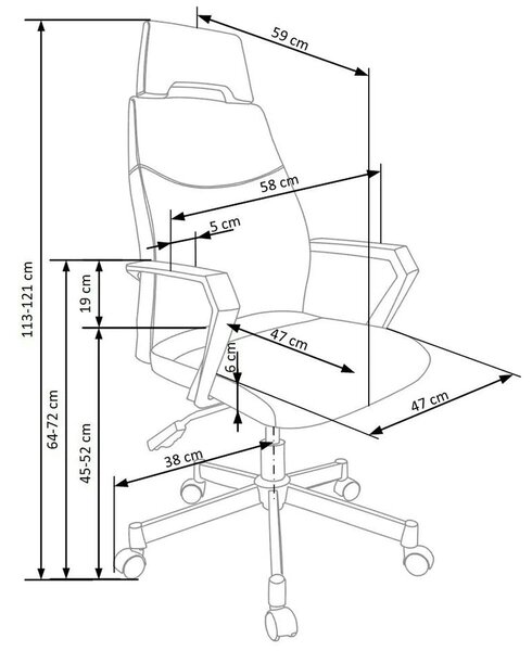 Scaun de birou OLAF, gri/negru, stofa/metal, 58x59x113/121 cm