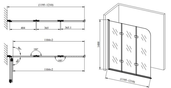 Hagser Anke paravan cadă 120 cm trei piese crom luciu/sticlă transparentă HGR40000023