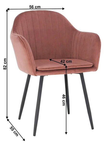 Scaun ZIRKON, roz/negru, stofa catifelata/metal, 56x55x82 cm