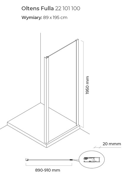 Oltens Fulla perete de duș 90 cm crom luciu/sticla transparentă 22101100