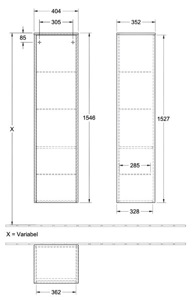 Villeroy & Boch Finero dulap 40x35x155 cm laterala pe perete stejar C53201RH