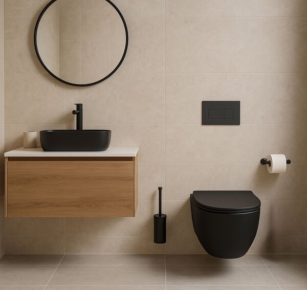 Erga Lily+, vas WC suspendat 490x370x365mm, fără rampă Tornado 2 + capac WC cu închidere lentă, negru mat, ERG-V03-LILY-TO2-BK
