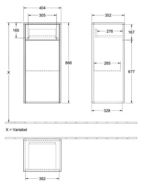 Villeroy & Boch Finero dulap 40x35x87 cm laterala pe perete gri C53100FP