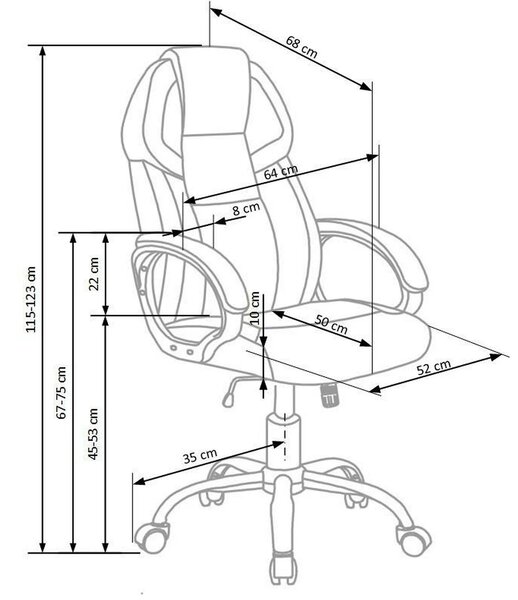 Scaun de birou BARTON, negru/alb, piele ecologica perforata, 64x68x115