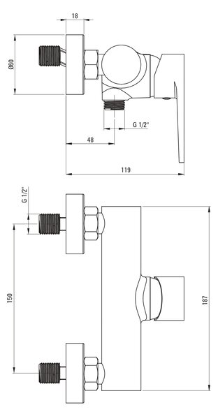 Deante Tubo baterie de duș perete crom BUT040M