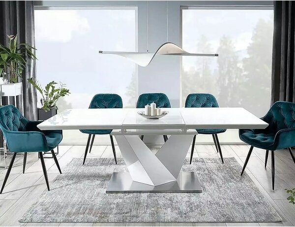 Scaun tapitat modern CHERRY, turcoaz/negru, stofa catifelata/metal, 57